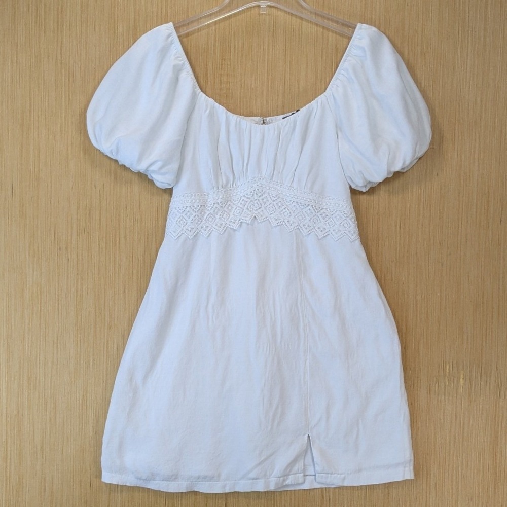 Trixxi Cottage Milkmaid Coquette Puff Sleeve Babydoll Mini Dress Size M White